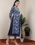 Floral Elegance Women'S Hand-Embroidered Cotton U-Line Blue Kurta