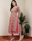 Floral Elegance Women'S Hand-Embroidered Cotton U-Line Rust Kurta