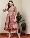 Floral Elegance Women'S Hand-Embroidered Cotton U-Line Rust Kurta