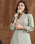 Floral Yoke Design Sequinned Linen Sequinned Kurti