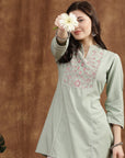 Floral Yoke Design Sequinned Linen Sequinned Kurti