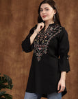 Viscose Rayon Mandarin Collar Embroidered Tunic