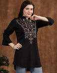 Viscose Rayon Mandarin Collar Embroidered Tunic