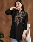 Viscose Rayon Mandarin Collar Embroidered Tunic