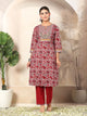 Floral Printed A-Line Cotton Kurta Set with Embroidery & Dupatta