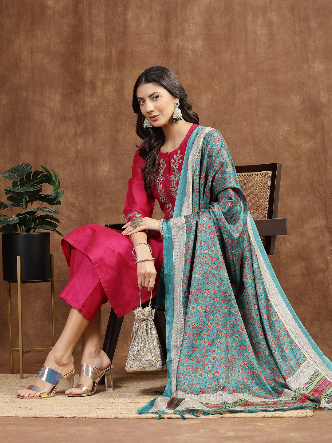 Stitch Embroidered A-Line Kurta And Palazzo Set