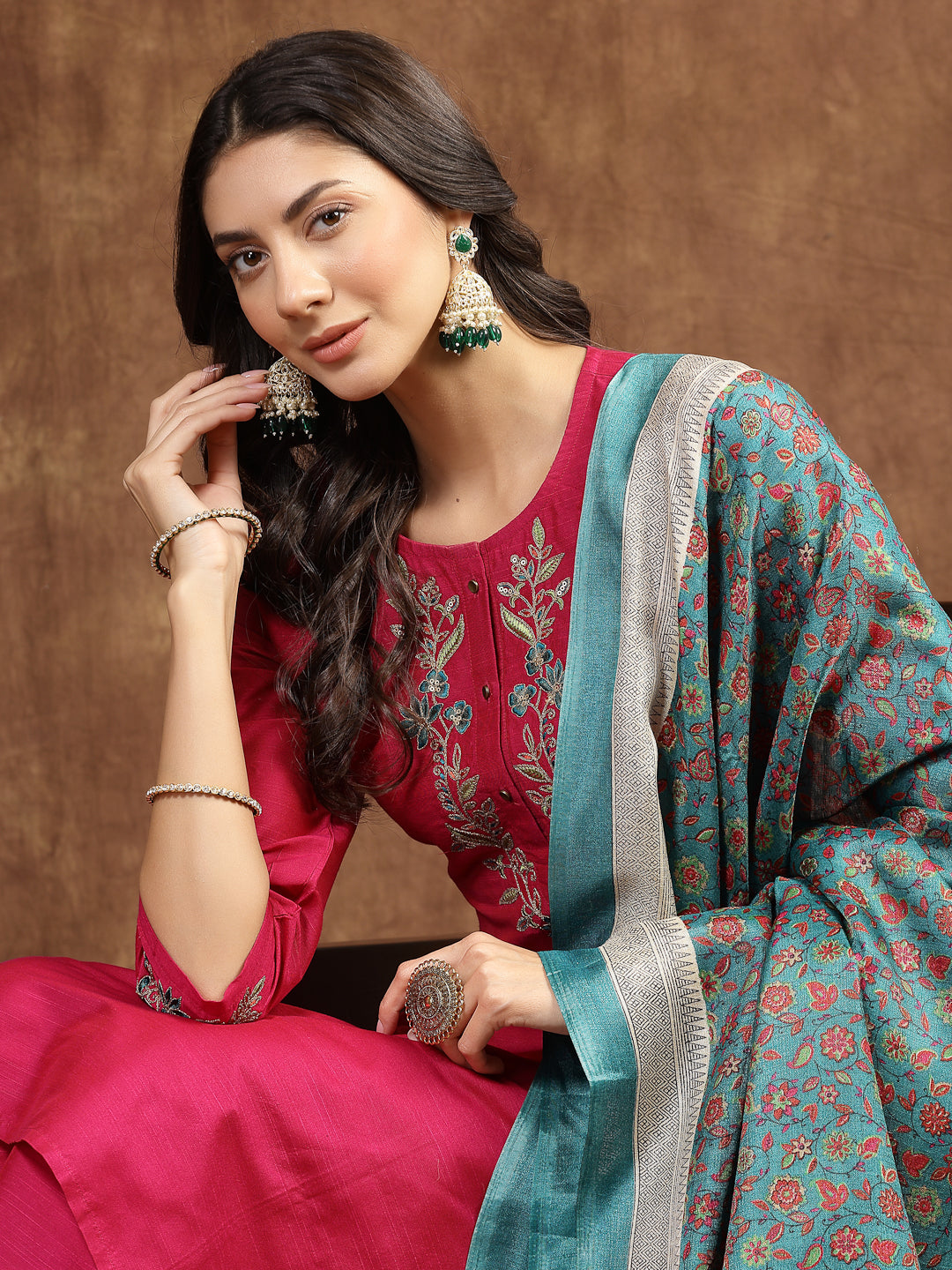 Stitch Embroidered A-Line Kurta And Palazzo Set