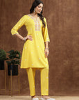 Embroidered A-Line Kurta And Palazzo Set