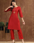 Women'S Solid Silk Kurta And Palazzo Set With Dupatta