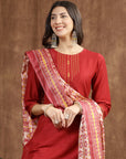 Women'S Solid Silk Kurta And Palazzo Set With Dupatta