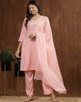 Solid Straight Kurta And Palazzo Set With Dupatta