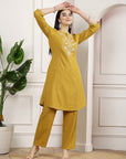 Women Solid Embroidered Tunic And Palazzo Co-Ord Set