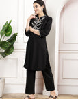 Women Solid Embroidered Tunic And Palazzo Co-Ord Set