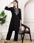 Women Solid Embroidered Tunic And Palazzo Co-Ord Set