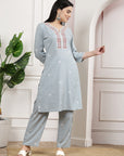 Embroidered A-Line Kurta And Palazzo Set