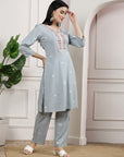 Embroidered A-Line Kurta And Palazzo Set