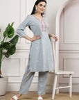 Embroidered A-Line Kurta And Palazzo Set