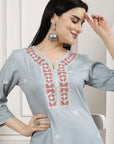 Embroidered A-Line Kurta And Palazzo Set