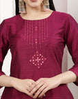 Women'S Solid Silk Kurta And Palazzo Set With Dupatta