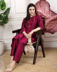 Women'S Solid Silk Kurta And Palazzo Set With Dupatta