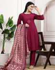 Women'S Solid Silk Kurta And Palazzo Set With Dupatta