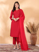 Solid A-Line Rayon Dobby Kurta Set with Mirror Embroidery & Dupatta