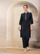 Solid A-Line Poly Viscose Kurta with Embroidery & Palazzo