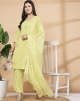 Solid Straight Kurta And Palazzo Set With Dupatta