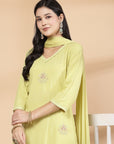 Solid Straight Kurta And Palazzo Set With Dupatta