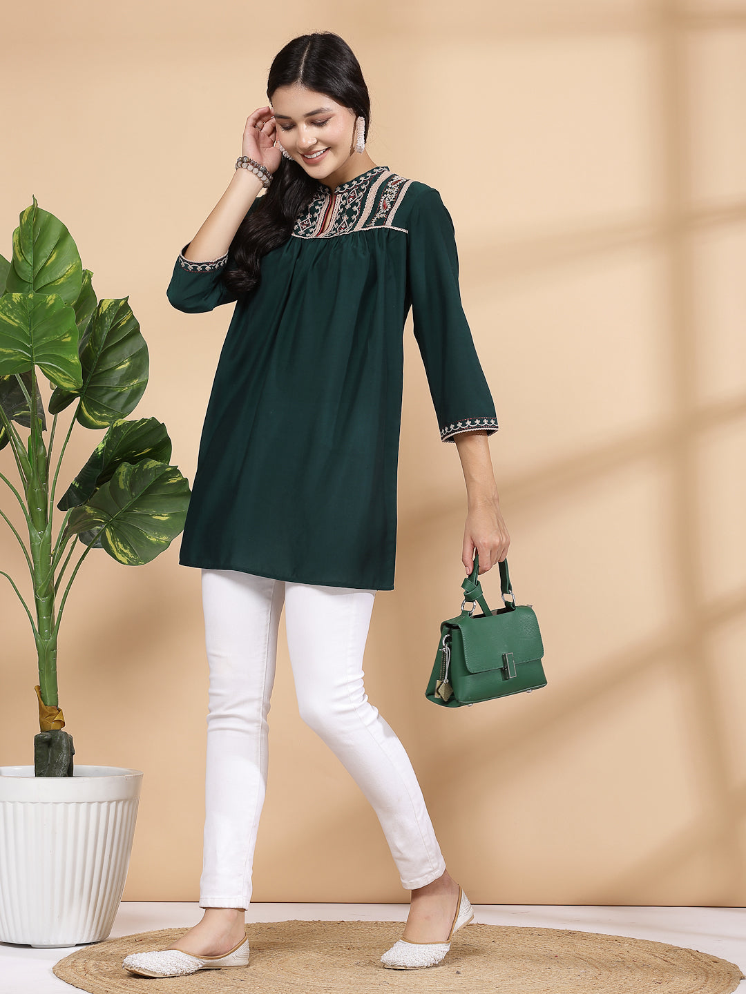 Solid Mandarin Collar Tunic