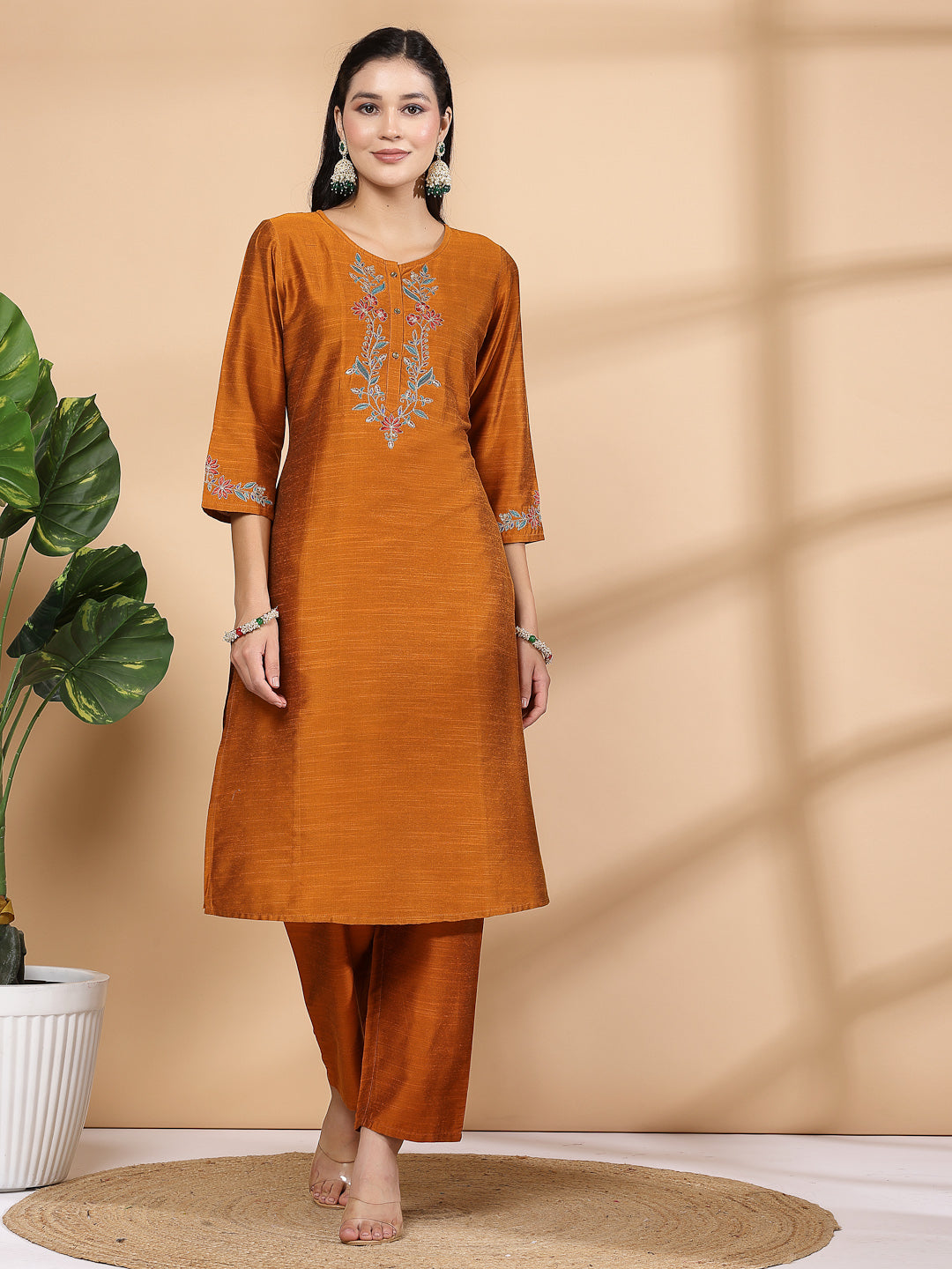 Stitch Embroidered A-Line Kurta And Palazzo Set