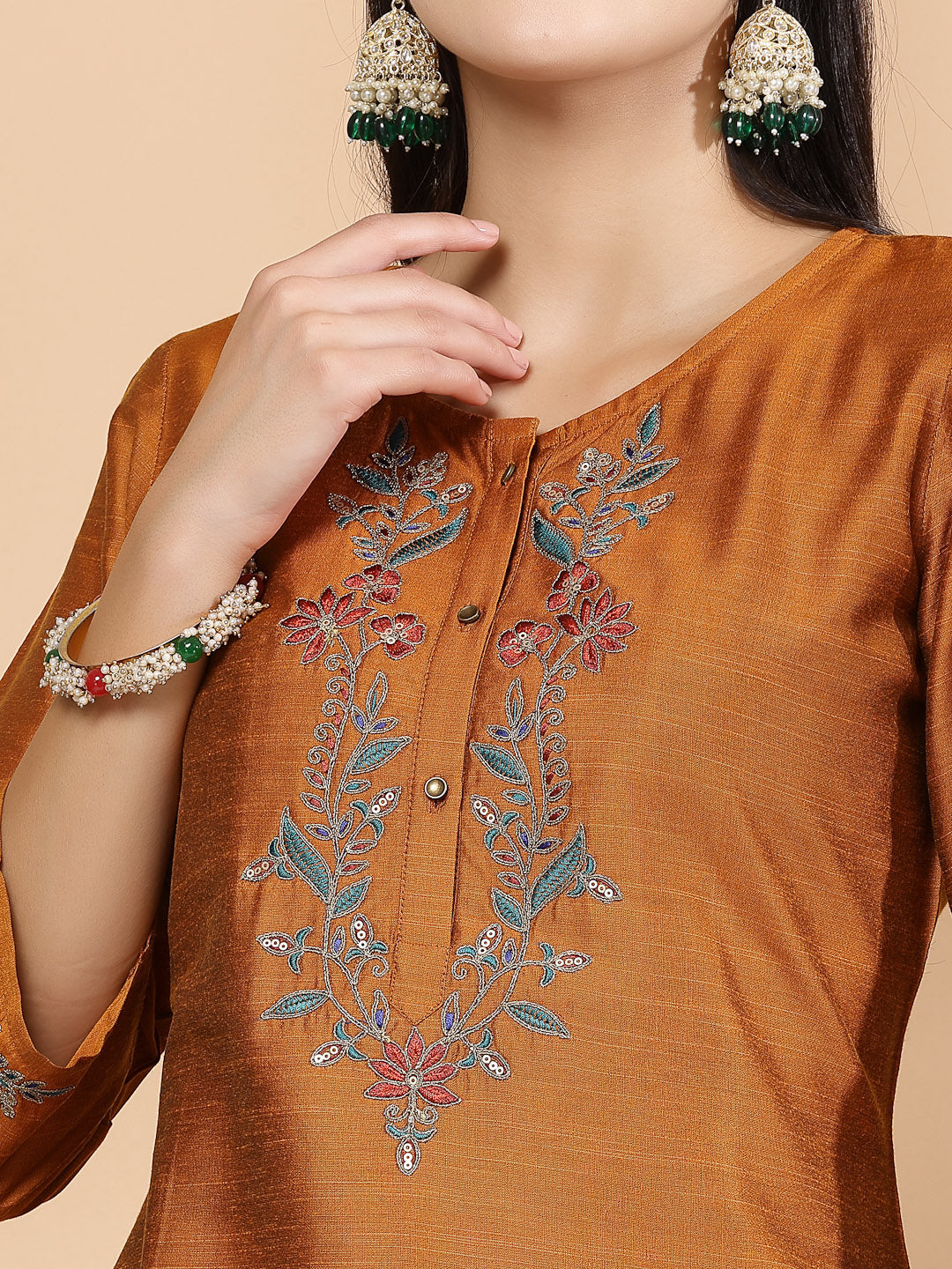 Stitch Embroidered A-Line Kurta And Palazzo Set