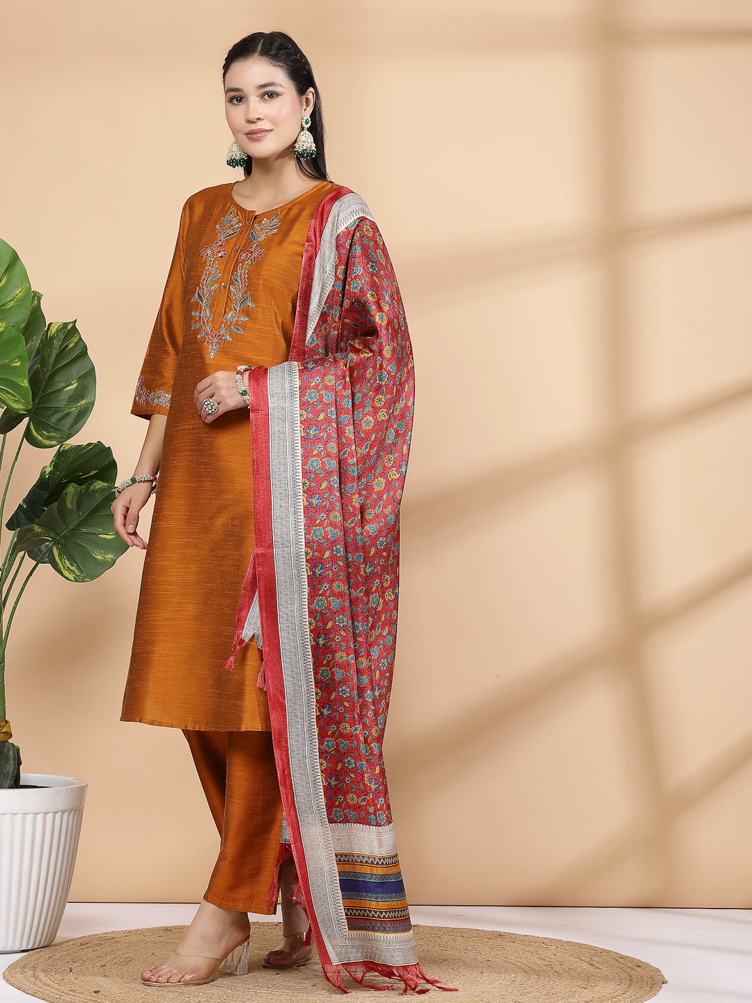 Stitch Embroidered A-Line Kurta And Palazzo Set