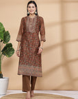 Floral Printed Poly Chanderi Kurta And Palazzo Set With Dupatta