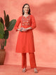 Solid Straight Cotton Cambric Kurta Set with Ethnic Embroidery