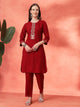 Solid Straight Viscose Rayon Kurta Set with Ethnic Embroidery