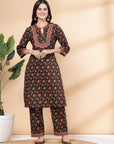 Floral Printed Cotton Kurta With Palazzo Co-Ord Set