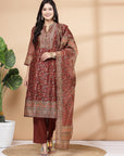 Floral Printed Poly Chanderi Kurta And Palazzo Set With Dupatta