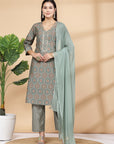 Women'S Printed A-Line Kurta And Palazzo Set With Dupatta