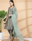 Women'S Printed A-Line Kurta And Palazzo Set With Dupatta