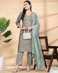 Women'S Printed A-Line Kurta And Palazzo Set With Dupatta