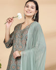 Women'S Printed A-Line Kurta And Palazzo Set With Dupatta