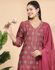 Women'S Printed A-Line Kurta And Palazzo Set With Dupatta