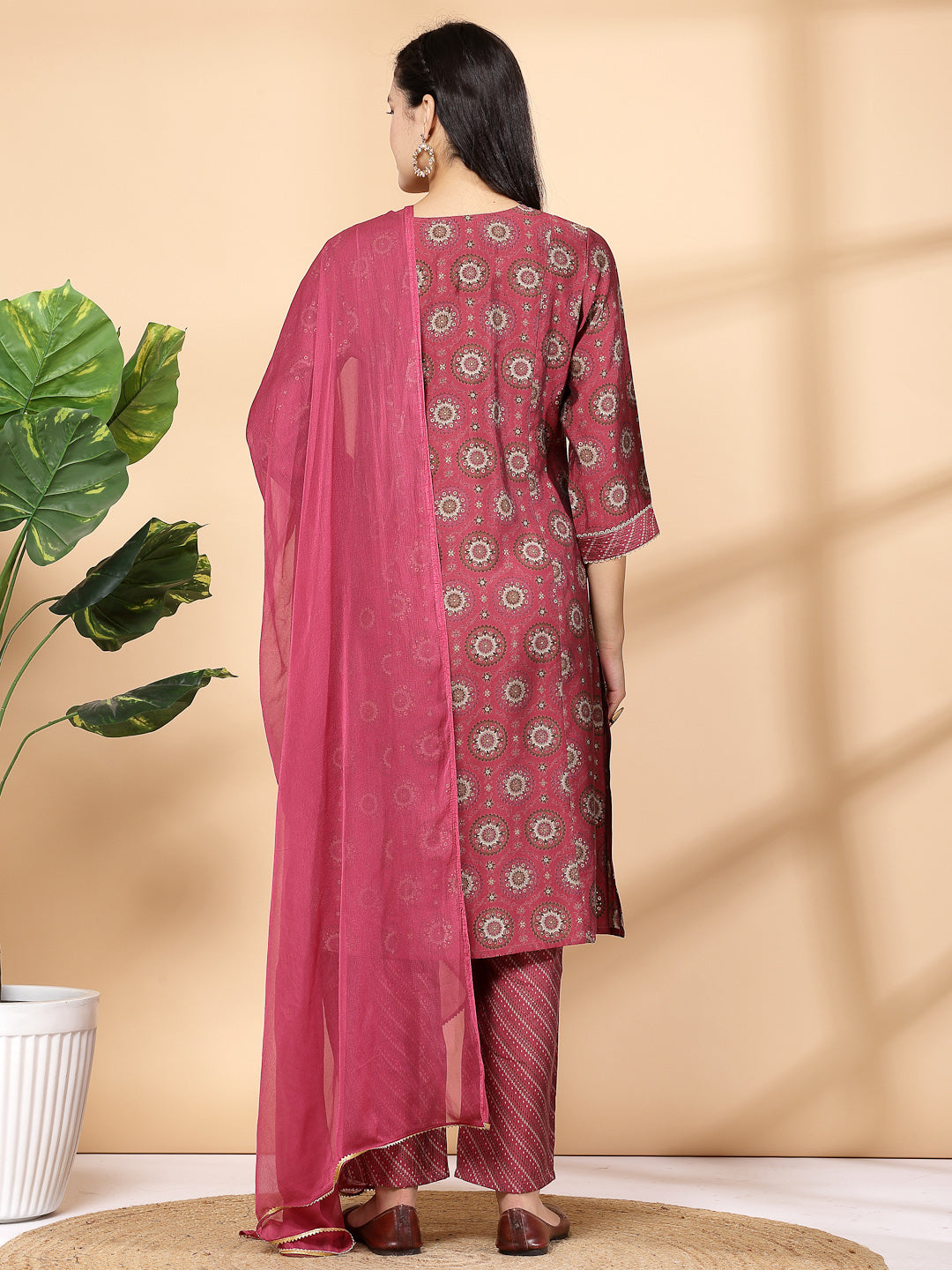 Women&#39;S Printed A-Line Kurta And Palazzo Set With Dupatta