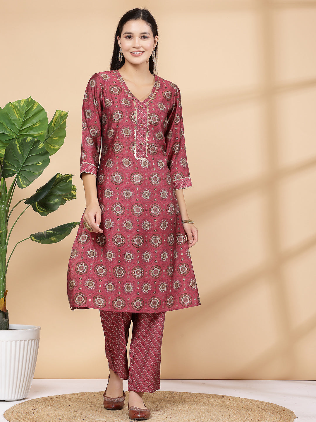 Women&#39;S Printed A-Line Kurta And Palazzo Set With Dupatta