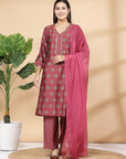 Women'S Printed A-Line Kurta And Palazzo Set With Dupatta