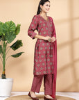 Women'S Printed A-Line Kurta And Palazzo Set With Dupatta