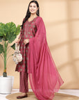 Women'S Printed A-Line Kurta And Palazzo Set With Dupatta