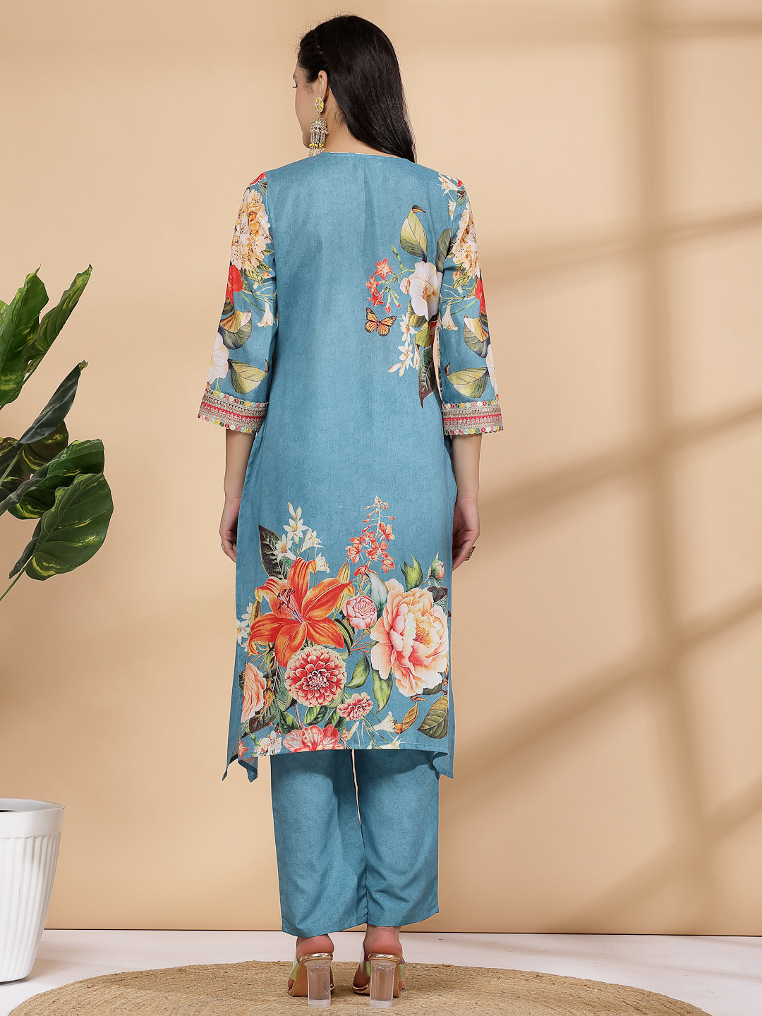 Floral Printed A-Line Kurti And Palazzo Co-Ord Set