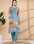 Floral Printed A-Line Kurti And Palazzo Co-Ord Set